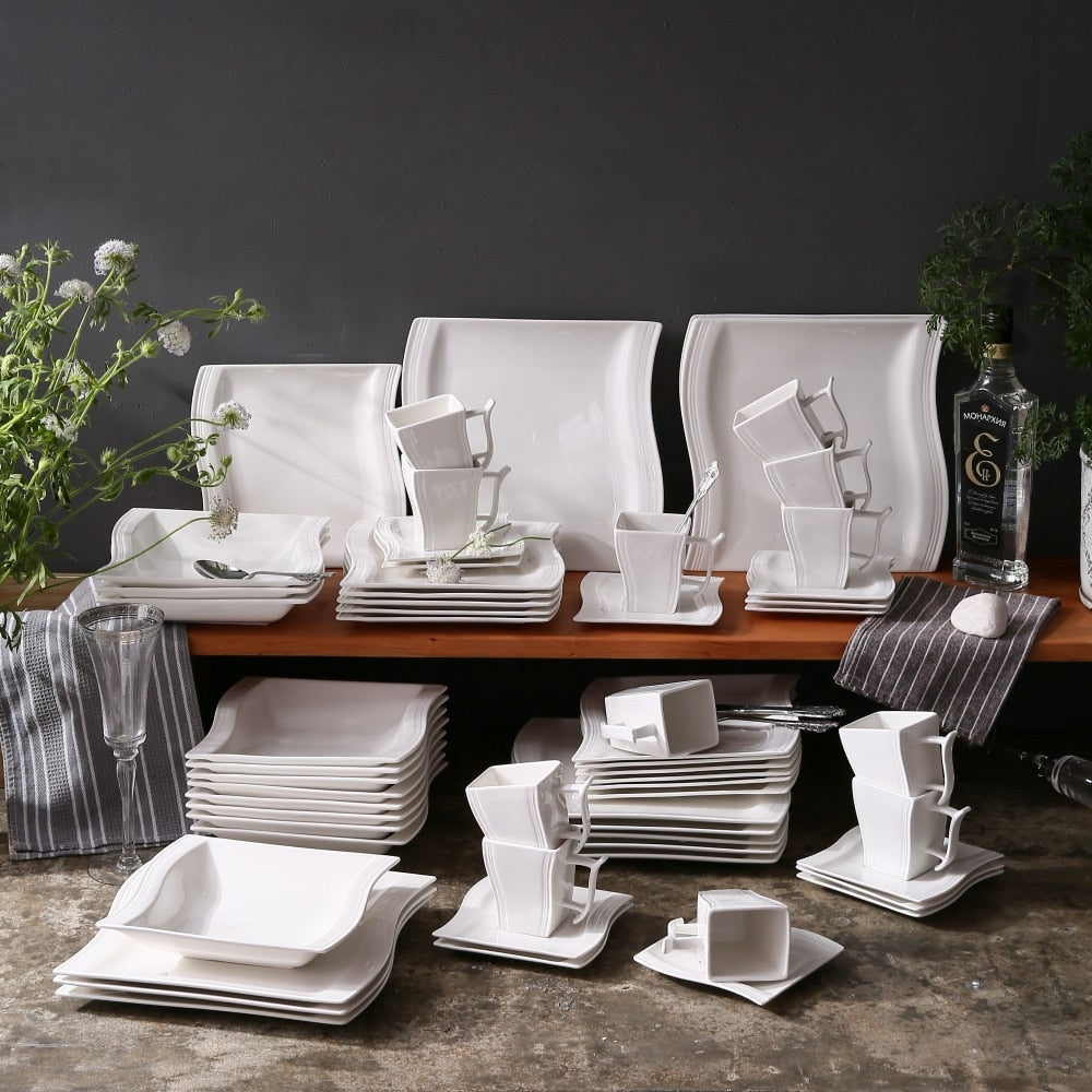 White Stoneware Dinnerware Set for 6 and 12 SKU 70004