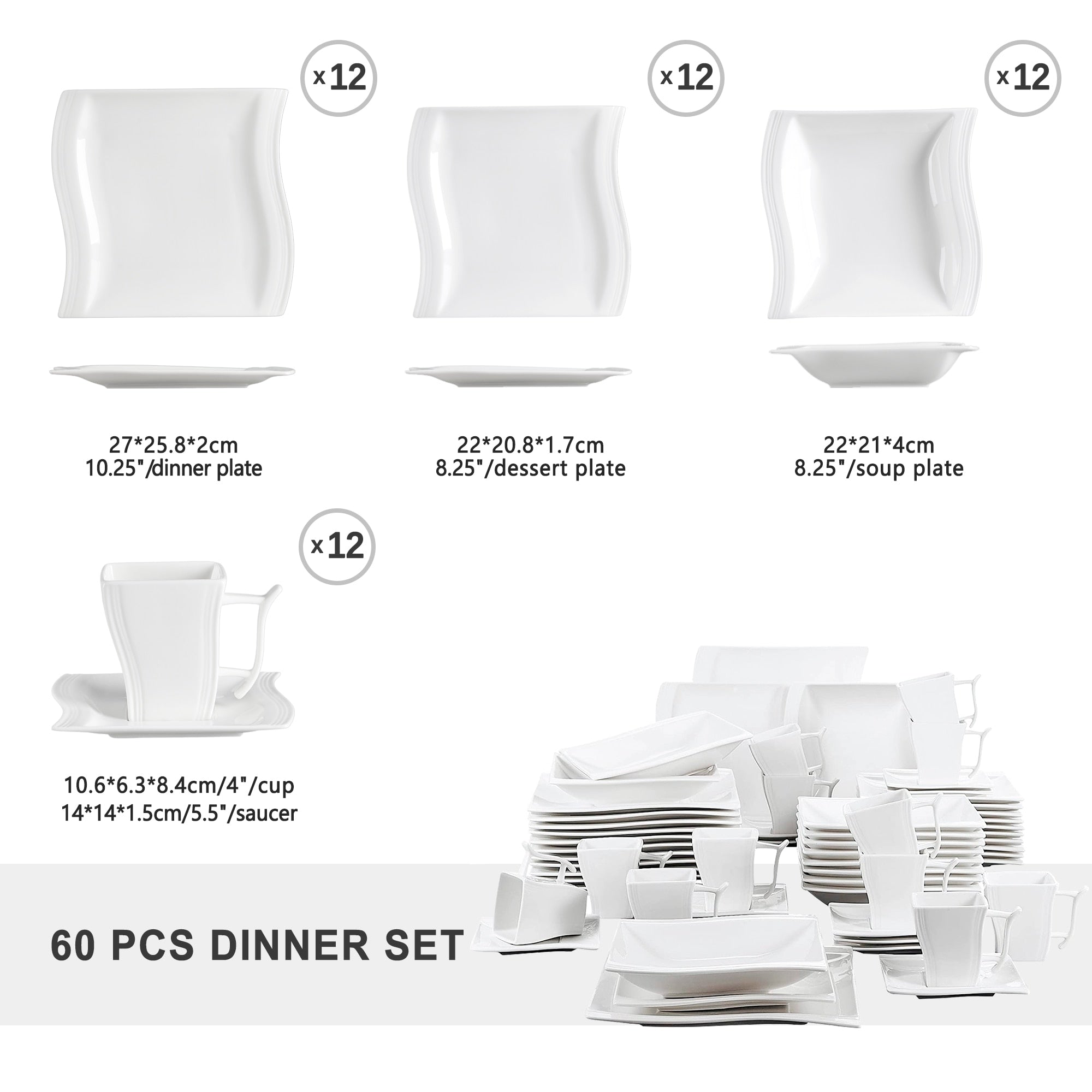 White Stoneware Dinnerware Set for 6 and 12 SKU 70004