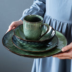 Green Stoneware Ceramic Dinnerware Set for 4 8 12 SKU 70005
