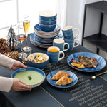 Minimalist Blue Stoneware Ceramic Dinnerware Set for 8 SKU 70037