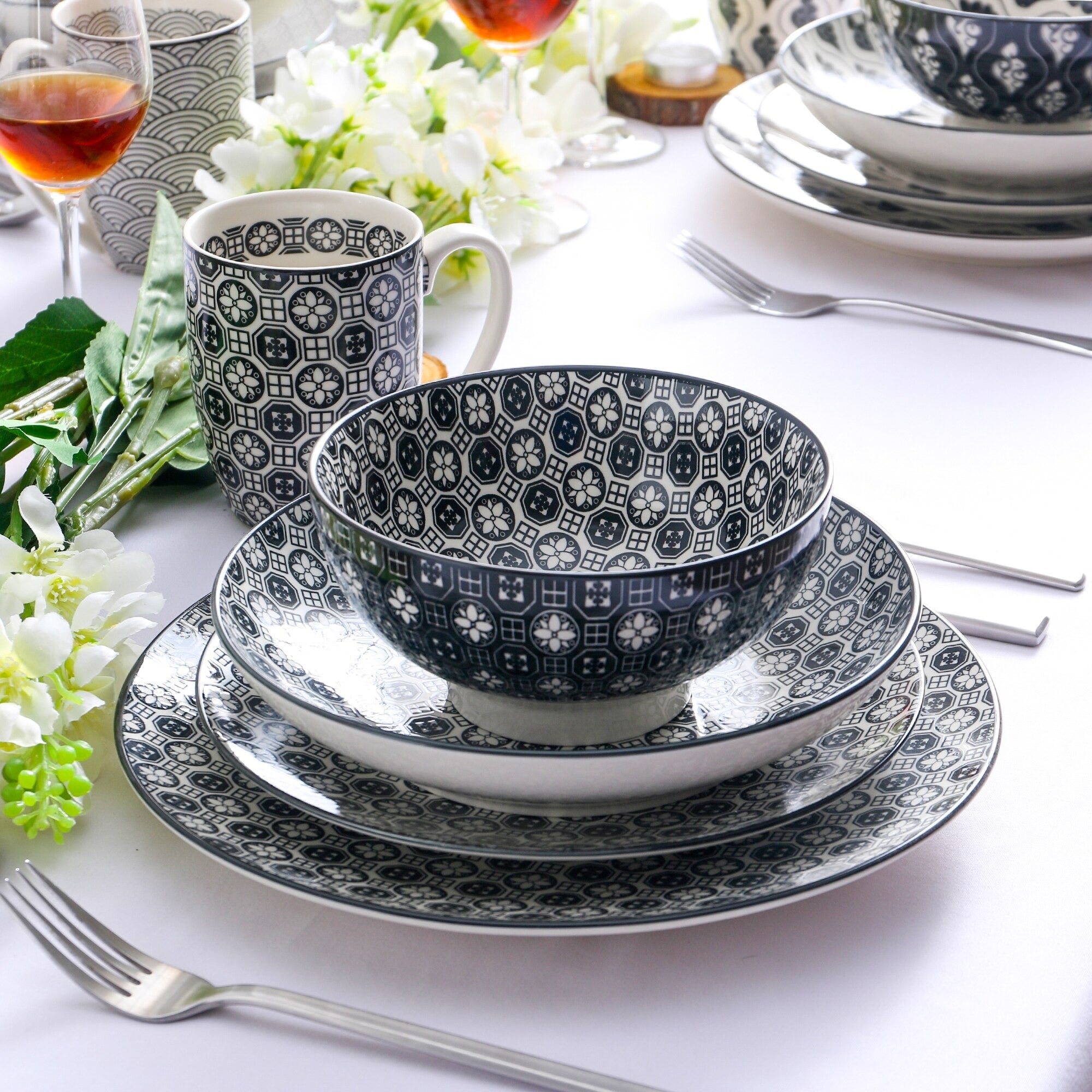 Grey Stoneware Ceramic Dinnerware Set for 4 8 SKU 70063