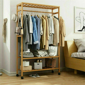 Bamboo Standing Clothing Rack with Shelves SKU 35022