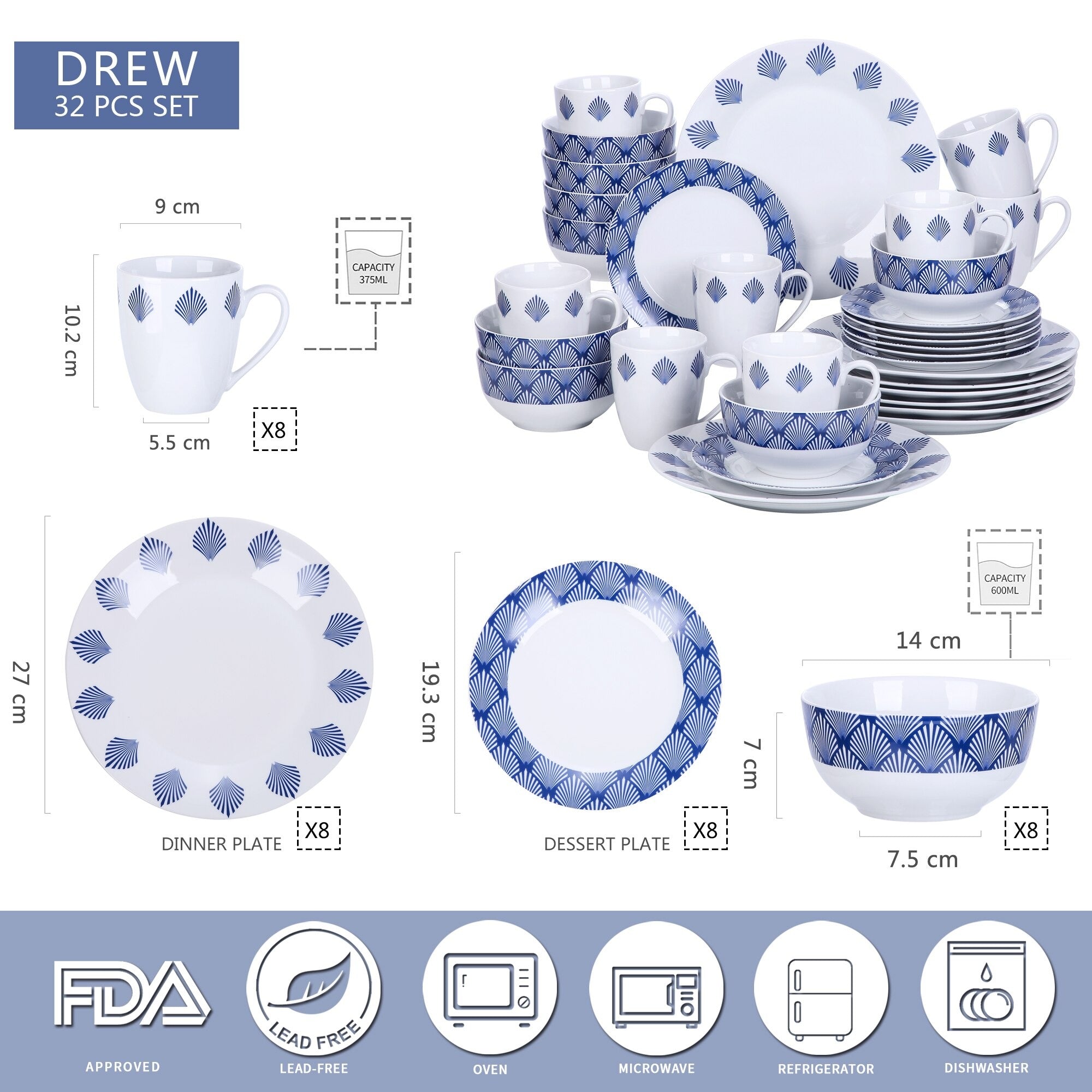 White Stoneware Ceramic Dinnerware Set for 4 8 SKU 70058