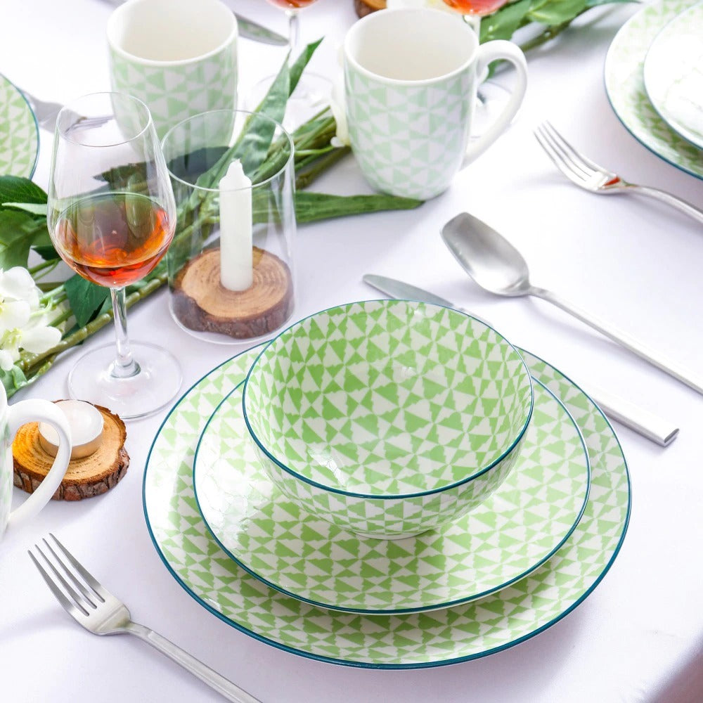 Green Stoneware Ceramic Dinnerware Set for 4 8 12 SKU 70077