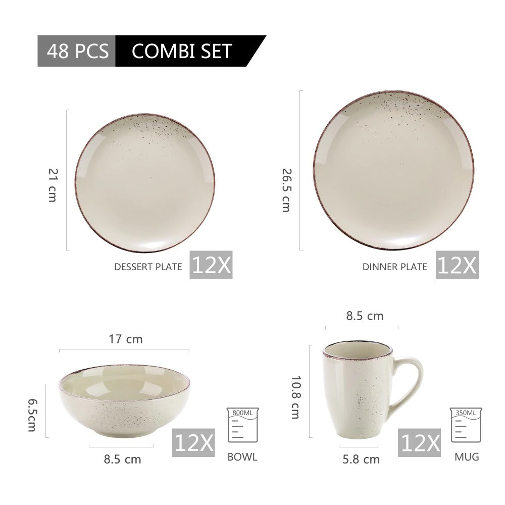Cream Stoneware Ceramic Dinnerware Set for 4 8 12 SKU 70094