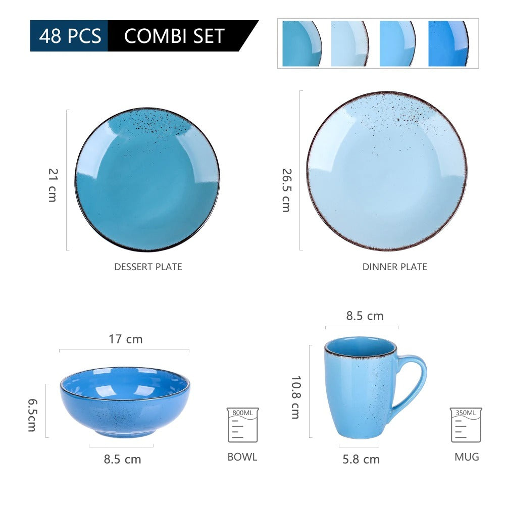Blue Stoneware Ceramic Dinnerware Set for 4 8 12 SKU 70092