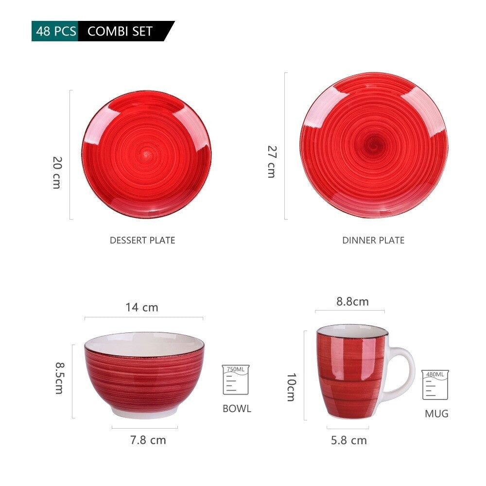 Red Stoneware Ceramic Dinnerware Set for 4 8 12 SKU 70048