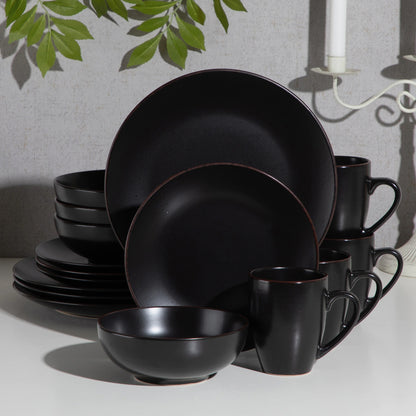 Black Stoneware Ceramic Dinnerware Set for 4 8 12 SKU 70097