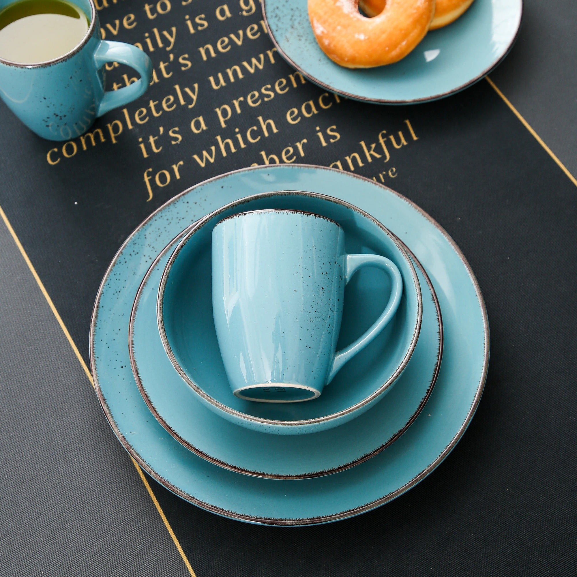 Maya Blue Stoneware Ceramic Dinnerware Set for 4 8 12 SKU 70093