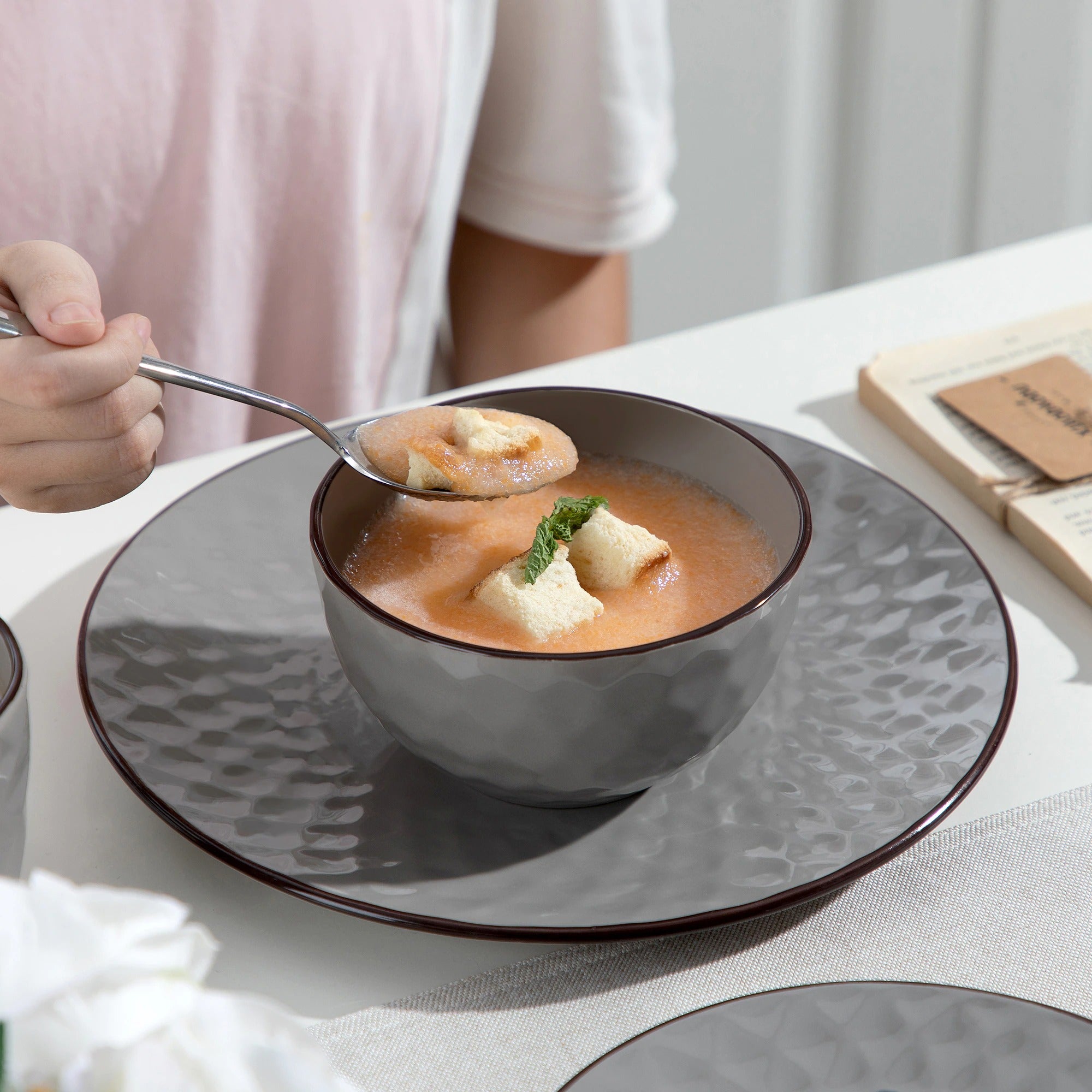 Grey Blue Stoneware Ceramic Dinnerware Set for 4 8 12 SKU 70098