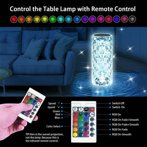 Rechargeable Rose Crystal Table Lamp with Touch Control 50007