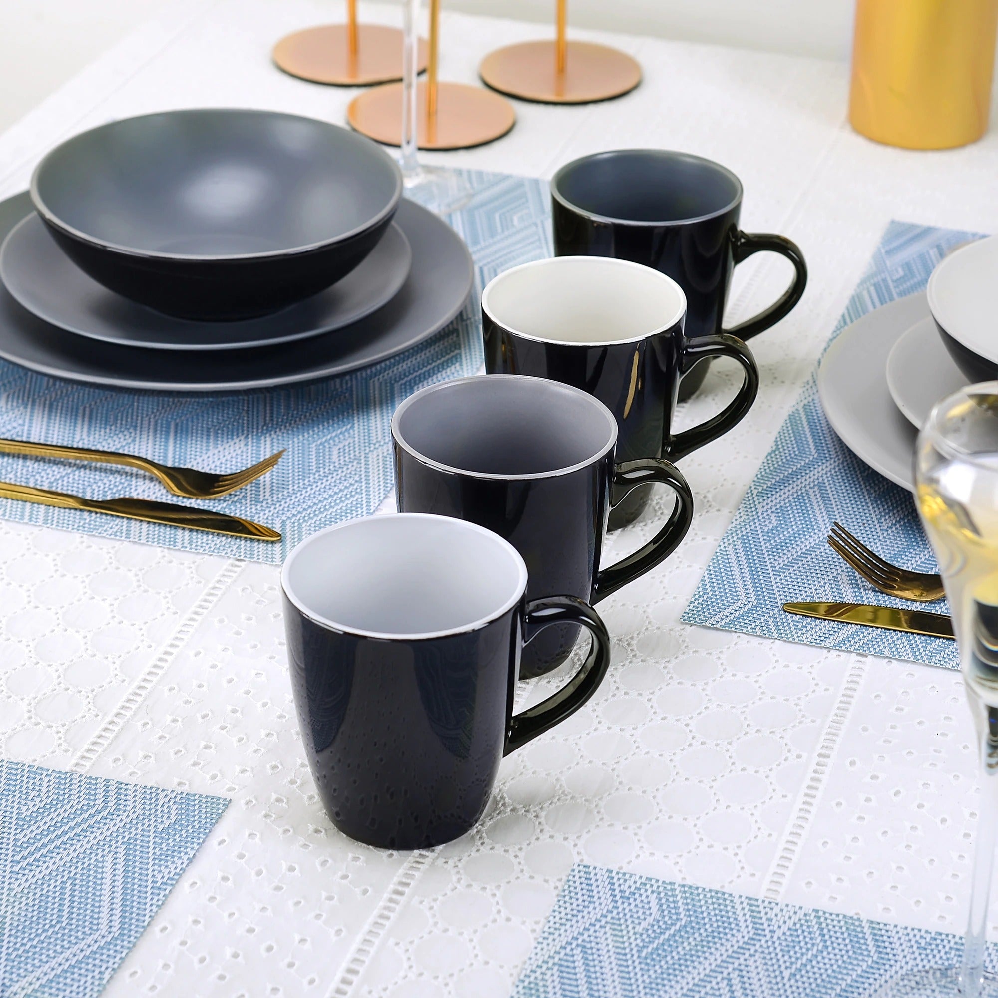 Black Stoneware Ceramic Dinnerware Set for 4 8 12 SKU 70054