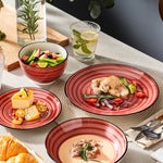 Red Stoneware Ceramic Dinnerware Set for 6 12 SKU 70091