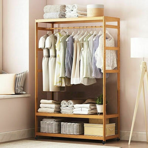 Bamboo Standing Clothing Rack with Shelves SKU 35022