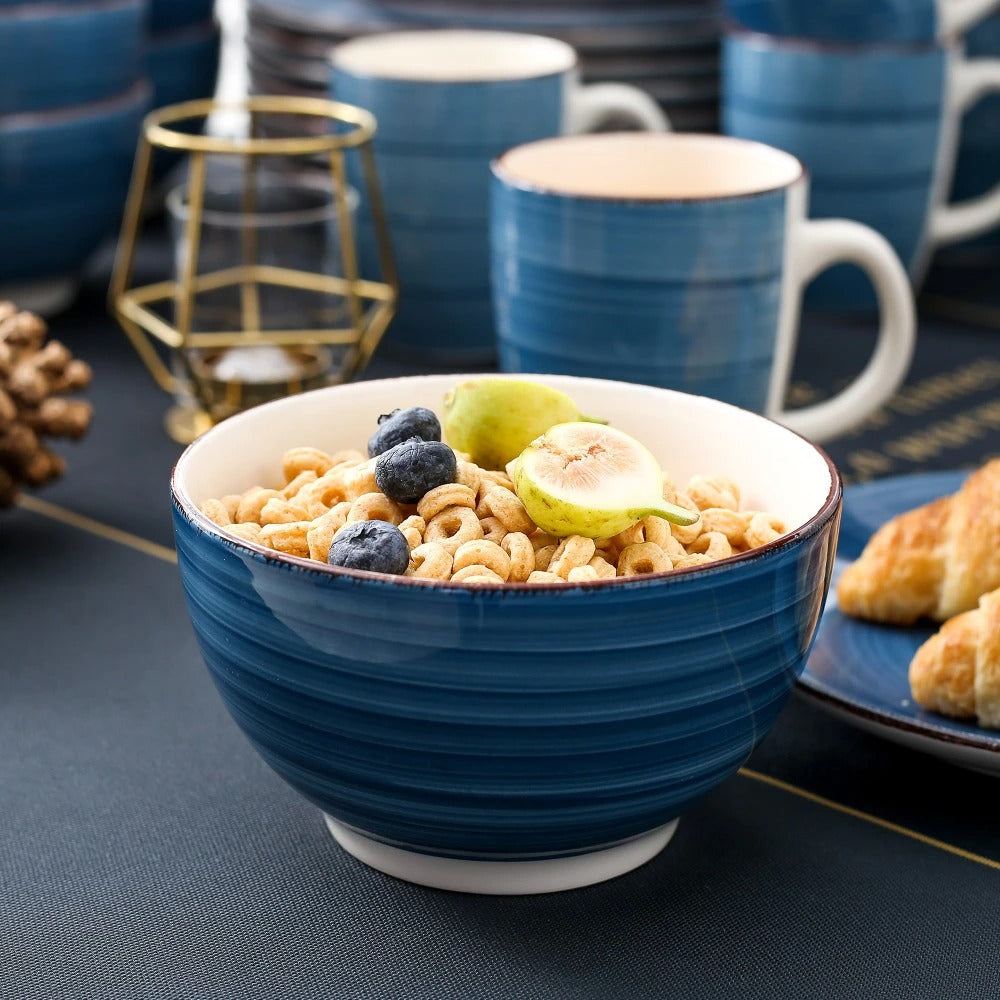 Minimalist Blue Stoneware Ceramic Dinnerware Set for 8 SKU 70037