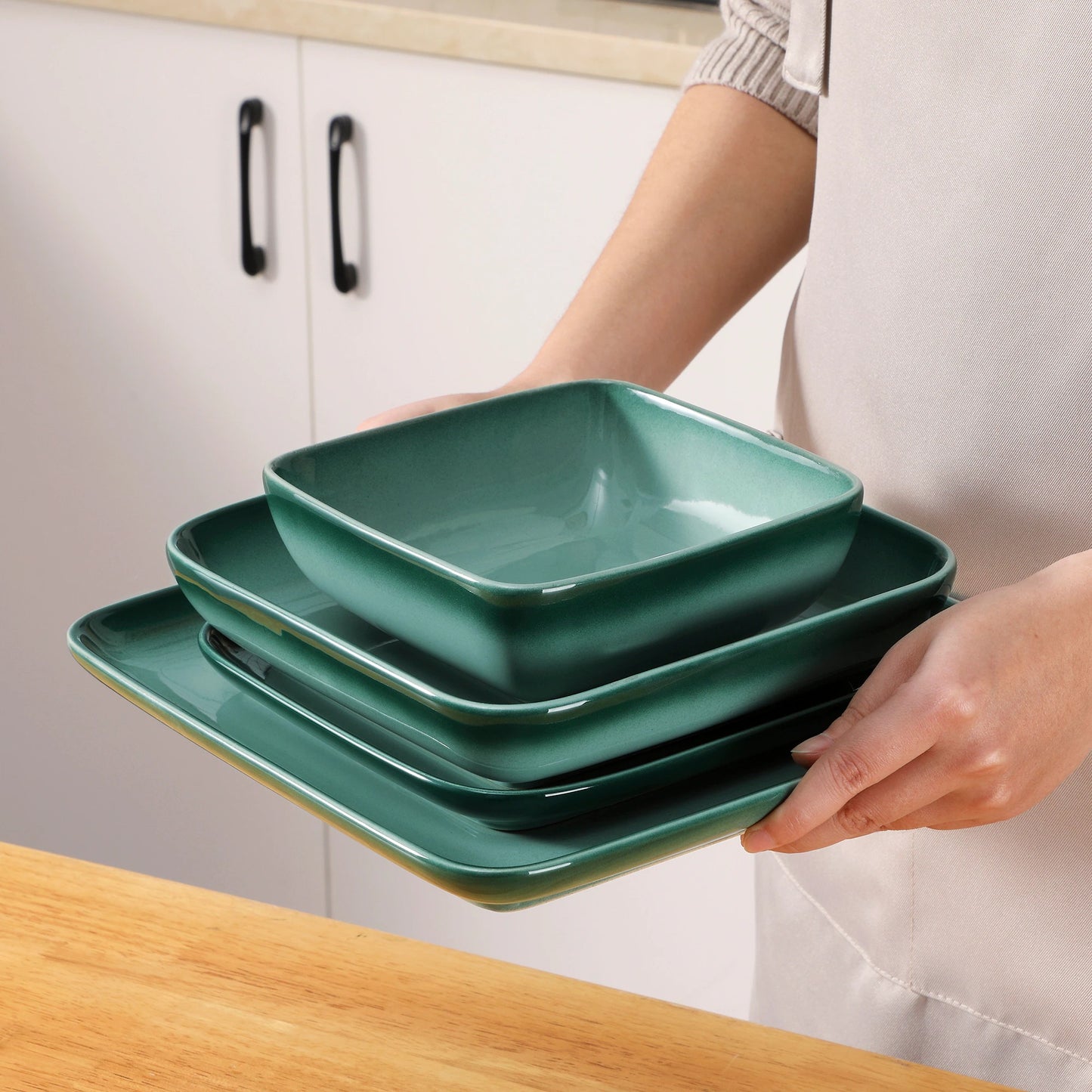 Green Stoneware Ceramic Dinnerware Set for 4 8 12 SKU 70109