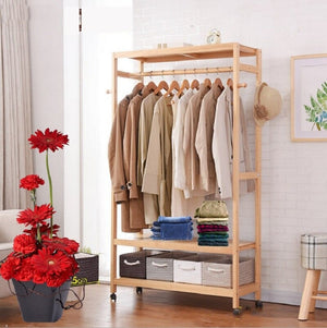 Bamboo Standing Clothing Rack with Shelves SKU 35022