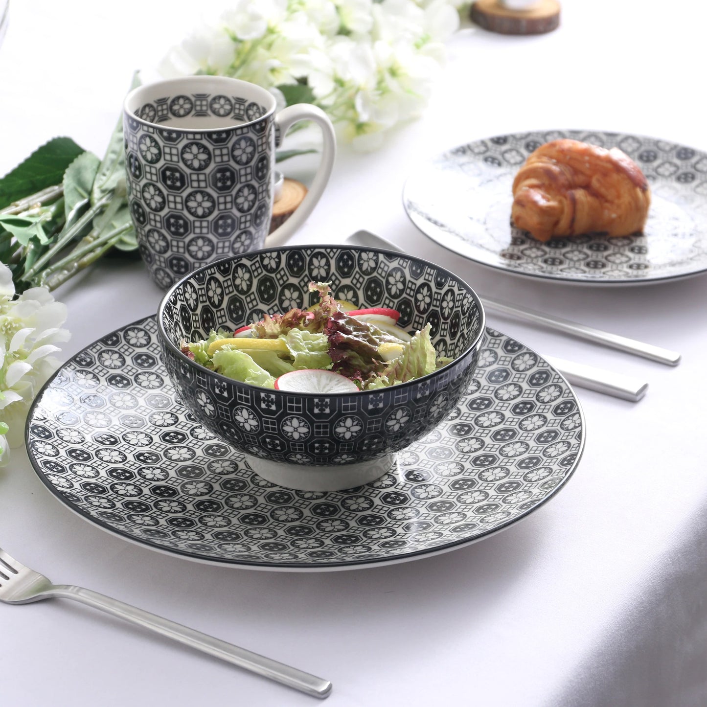 Japanese Style Stoneware Ceramic Dinnerware Set for 4 8 12 SKU 70029