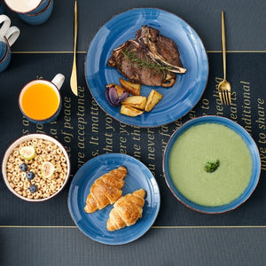 Minimalist Blue Stoneware Ceramic Dinnerware Set for 8 SKU 70037
