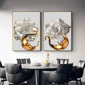White Rose and Golden Wine Art Print on Canvas