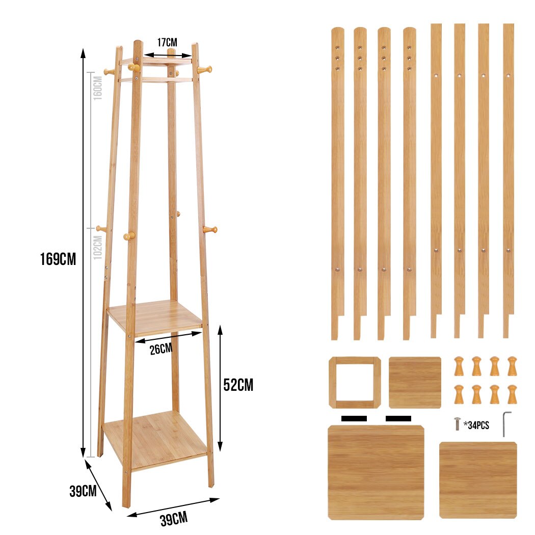 Bamboo Standing Clothing Rack with Shelves SKU 35019