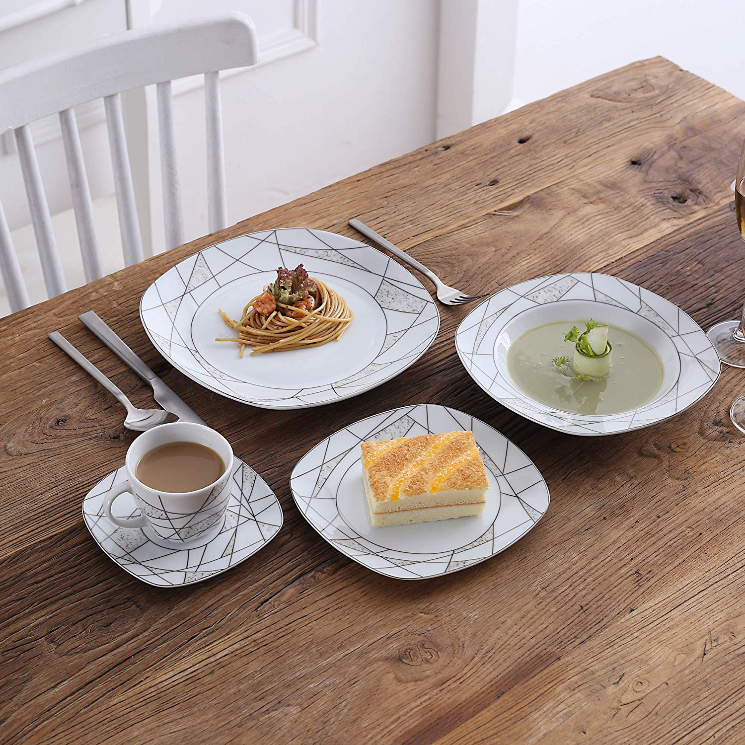 Modern White Stoneware Ceramic Dinnerware Set for 6 12 SKU 70032