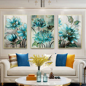 Blue Flower Painting Art Print on Canvas