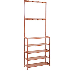 Bamboo Standing Clothing Rack with Shoe Storage Shelves SKU 35023