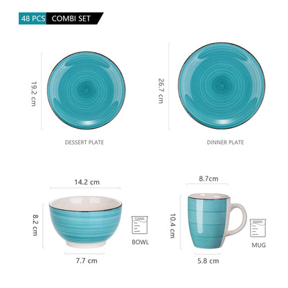 Blue Ceramic Dinnerware Set 16 32 48 Pieces 70010
