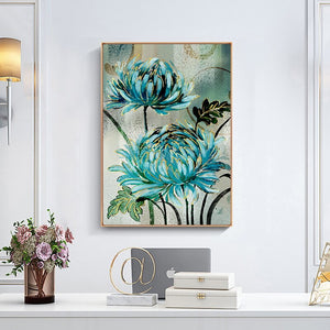 Blue Flower Painting Art Print on Canvas