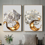 White Rose and Golden Wine Art Print on Canvas