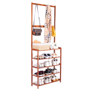 Bamboo Standing Clothing Rack with Shoe Storage Shelves SKU 35023