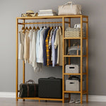 Bamboo Standing Clothing Rack with Shelves SKU 35016