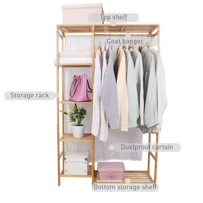 Bamboo Standing Clothing Rack with Shelves SKU 35016