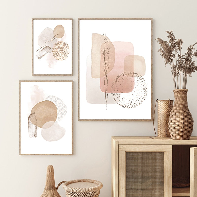 Modern Pink Geometric Art Print on Canvas
