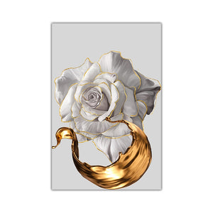 White Rose and Golden Wine Art Print on Canvas