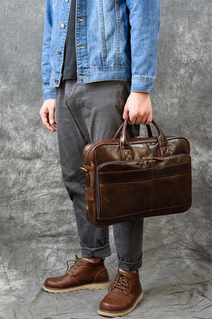 Glossy Leather Messenger Laptop Bag for Men