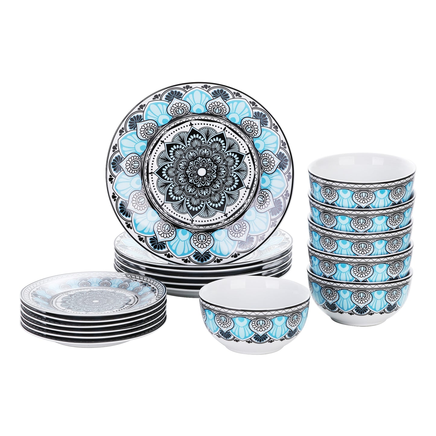 Blue Stoneware Ceramic Dinnerware Set for 6 SKU 70104