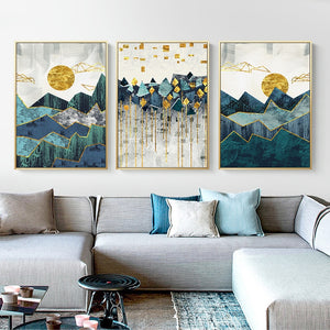 Mountain and Sun Art Print on Canvas