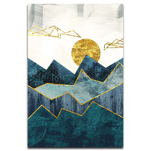 Mountain and Sun Art Print on Canvas