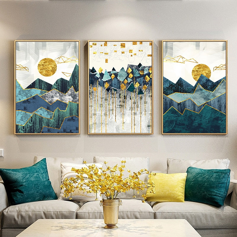 Mountain and Sun Art Print on Canvas