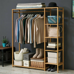 Bamboo Standing Clothing Rack with Shelves SKU 35016
