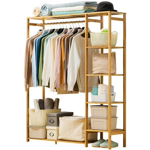 Bamboo Standing Clothing Rack with Shelves SKU 35016