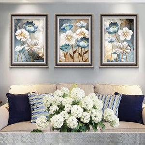 Blue and White Flowers Art Print on Canvas
