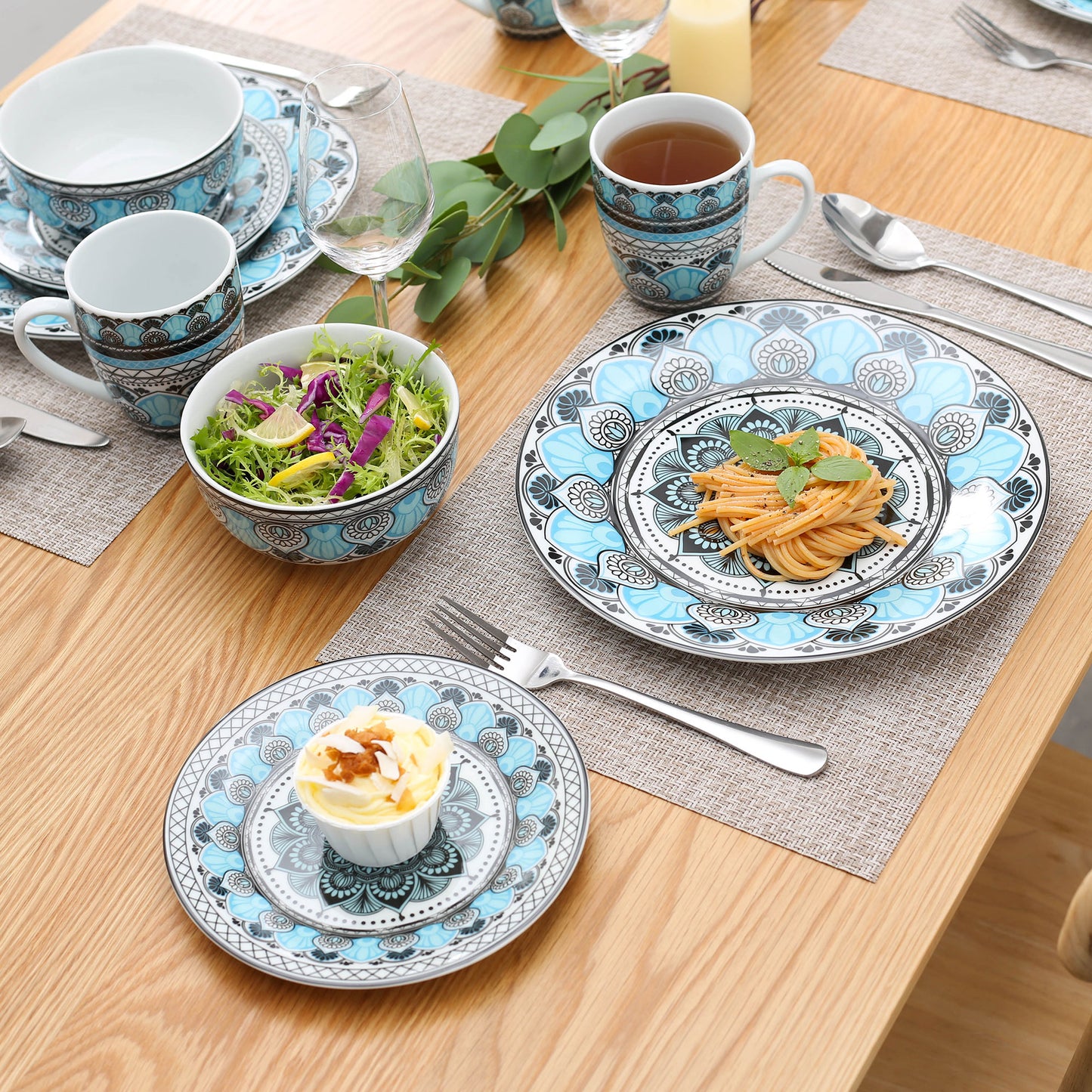 Blue Stoneware Ceramic Dinnerware Set for 4 SKU 70103