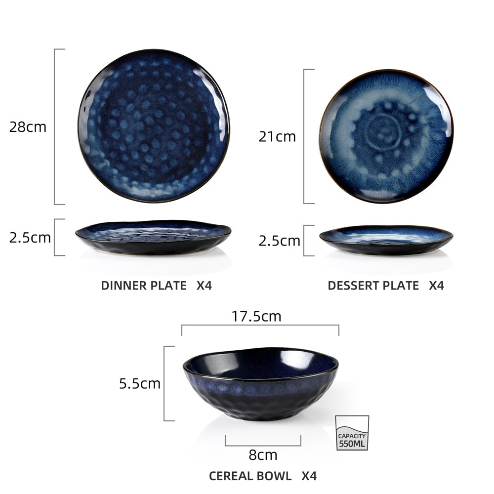 Blue Stoneware Ceramic Dinnerware Set for 4 8 12 SKU 70002