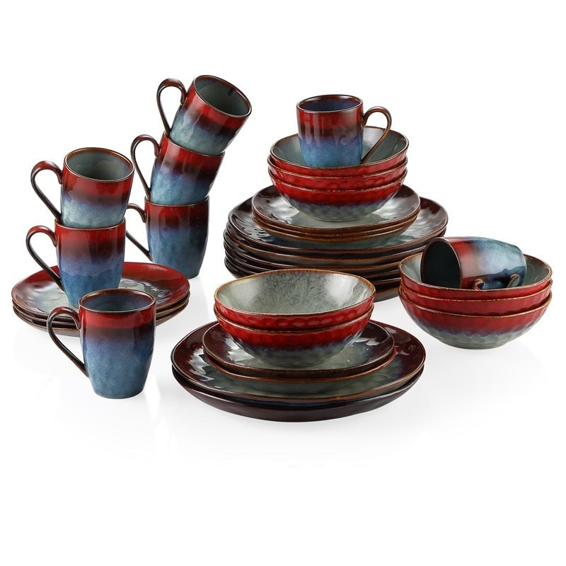 Red Stoneware Ceramic Dinnerware Set for 4 8 12 SKU 70018