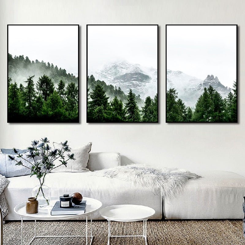 Forest and Snow Mountain Art Print on Canvas