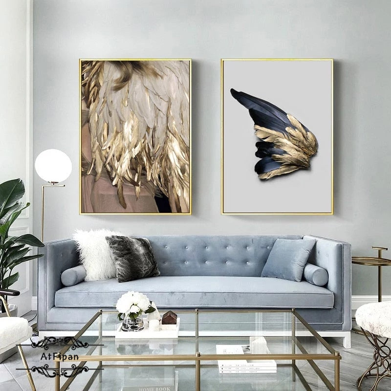 Golden Feather Art Print on Canvas