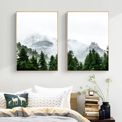 Forest and Snow Mountain Art Print on Canvas
